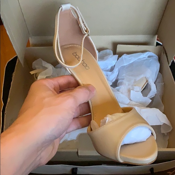 Peeptoe Two Part Heels Tan - Picture 1 of 8